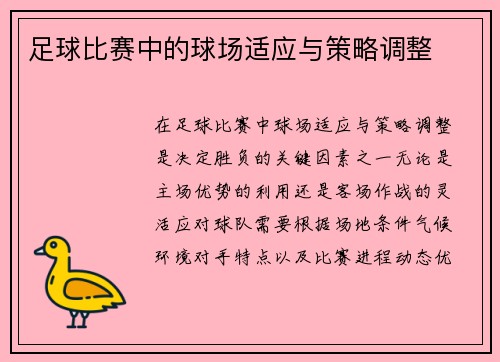 足球比赛中的球场适应与策略调整