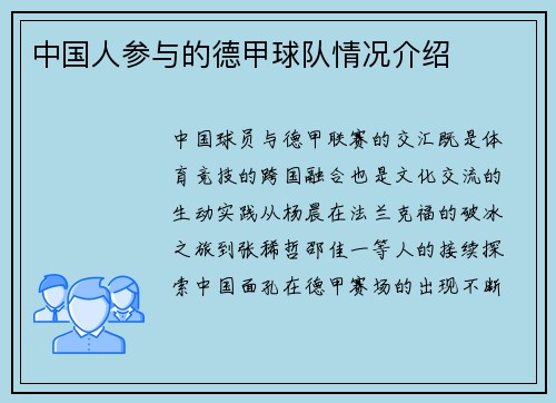 中国人参与的德甲球队情况介绍